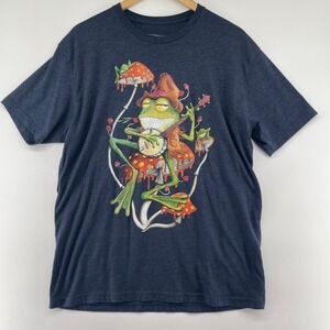 Curbside Clothing Frog Graphic T-Shirt Sz XL Banjo Mushroom Hillbilly Navy Blue